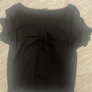 Black cropped shirt with tie in front from shein